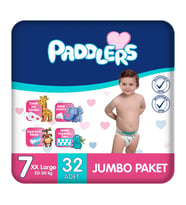 Paddlers Bebek Bezi 7 Numara XX-Large (20-30 Kg) 32 Adet – Jumbo Paket, Yüksek Emicilik