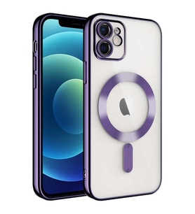Apple iPhone 12 Uyumlu Kılıf Kamera Korumalı M-safe Wireless Şarj Özellikli Zore Demre Kapak (Koyu Mor)