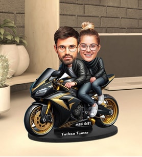 Kişiye Özel Motorcu Çift Tasarımlı Karikatür Biblo