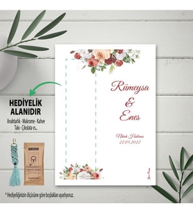Hediyelik Kart - Gelin / Damat Çiçekli Tasarım - Makrome Anahtalık, Toka, Kurabiye, Kahve Kartı