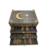 Kişiye Özel Cam Kapaklı Ahşap Tesbih Ve Saat Koleksiyon Kutusu Tespih Kutusu 3+1 (30 TESBİH,12 SAAT)
