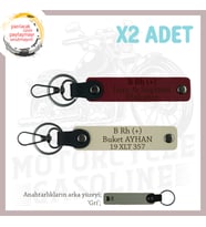 Hız Tutkunlarına Özel, İsim Plaka ve B Rh (+) Kan Grubu Yazılı Deri x2 Anahtarlık, S Kahve-Bordo-Gr