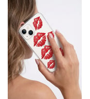 İphone 14 Kırmızı Dudak / Öpücük Desenli Şeffaf Telefon Kılıfı - SSSSSS4376-7269
