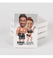 Kişiye Özel Sporcu Sevgililer Karikatürlü Taş Buzdolabı Magneti