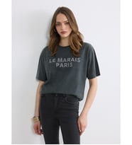 LCW Vision Antrasit Taşlı Oversize %100 Pamuklu Kadın Tişört