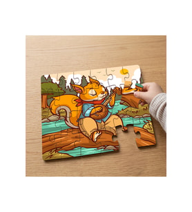Gitar Çalan Sevimli Tilki Tasarımlı 24 Parça Ahşap Çocuk Puzzle MPK0666