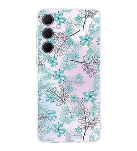 PrintiFy Samsung Galaxy A36 ile Uyumlu Kamera Korumalı Floral Su Yeşili Tasarımlı Şeffaf Kılıf