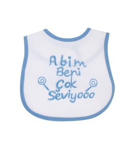 Erkek Bebek Abim Beni Çok Seviyooo Nakışlı Mavi Su Geçirmez Önlük