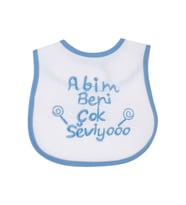 Erkek Bebek Abim Beni Çok Seviyooo Nakışlı Mavi Su Geçirmez Önlük