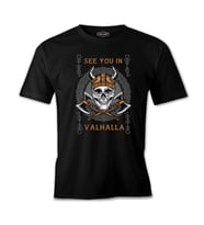 Viking Skull in Vallaha Siyah Erkek Tshirt