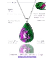 Sertifikalı Damla Model Gerçek Ruby Zoisite Kolye - Anyolit Taşı (Çok Renkli)