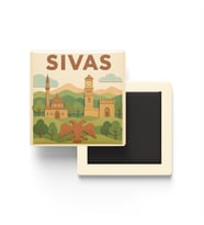 Sivas - Memleket Temalı - Paper Cut Art - Baskılı Buzdolap Magneti Kare - 9x9 cm