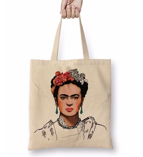 Frida Kahlo 4 Bez Çanta Uzun Saplı