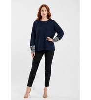 Kadın Oversize Triko Kazak - Leopar Detaylı Kol