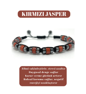 Sertifikalı Kırmızı Jasper Disk Model Doğal Taş Makrome Bileklik Ayarlanabilir Ölçü