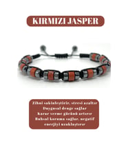 Sertifikalı Kırmızı Jasper Disk Model Doğal Taş Makrome Bileklik Ayarlanabilir Ölçü