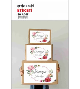 Çeyiz Kolisi Etiketi 30 Adet Koli Etiket Parlak Kuşe Büyük Küçük orta 10 ar tane