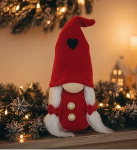 Yılbaşı Hediyesi Peluş Elf Cüce Figür Kırmızı Kalpli 30 cm Obje Dekoratif Yeniyıl Süsü Biblo