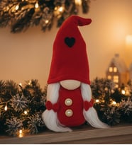 Yılbaşı Hediyesi Peluş Elf Cüce Figür Kırmızı Kalpli 30 cm Obje Dekoratif Yeniyıl Süsü Biblo