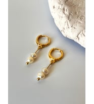 14K Altın Kaplama Gerçek İnci Küpe (Tasarım) (Gold)