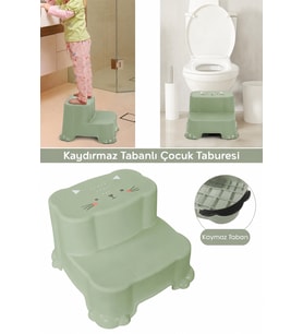 Kaydırmaz Çocuk Taburesi - Çift Basamaklı Banyo Lavabo Merdiven Yükseltici