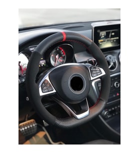 Renault Fluence Kırmızı Yüzüklü Karbon Nubuk Deri Direksiyon Kılıfı