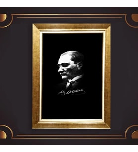 Özel Seri Paspartulu Çerçeveli Atatürk Tablo l172 (Gold)