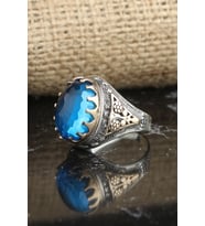 Blue Topaz Taşlı 925 Ayar Erkek Gümüş Yüzük