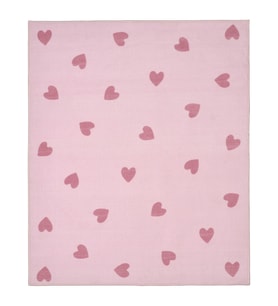 Pembe Kalp Desenli Çocuk Oda Halısı, MeridyenDukkan 133x160 cm Kauçuk Kaymaz Taban 