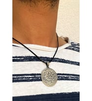Kelime-i Tevhid Yazılı Hilal Figürlü Erkek Gümüş Kolye
