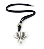 FİL ELEPHANT METAL MADALYON ORJİNAL SİYAH DERİ ERKEK KOLYE Q0653