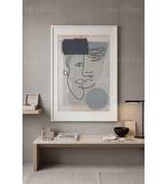 Minimalist Yüz Çizimi 1. Kalite Ahşap Çerçeveli Tablo
