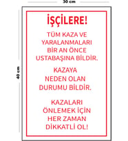Metal İşçi Uyarı Levhası 30 cm x 40 cm A3 Büyüklüğünde Uyarı Levhası Yönlendirme Tabelası