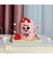 Mickey Mouse Tasarımlı Kişiye Özel Pembe Türk Kahvesi Fincanı