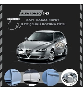 Alfa Romeo 147 Oto Araç Kapı Koruma Fitili 5metre Parlak Gri Renk