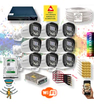 9 Kameralı Set - Gece Renkli Gösteren Hareket Algılayan 5MP SONY Lensli 4 Ultra Warm Ledli FULLHD Güvenlik Kamerası Seti 2304W-9016