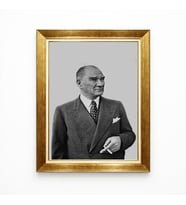 Tablore Mustafa Kemal Atatürk Klasik Pozu Modern Gri Fonlu Çerçeveli Tablo