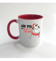 Bir Yıl Değil Her Yıl Yan Yana Penguen Baskılı Kırmızı Mega Yılbaşı Kupası
