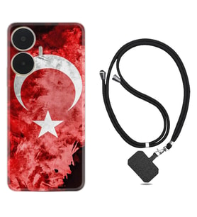 Realme C55 Kılıf Resimli Boyun Askılı İpli Desenli Silikon Şanlı Türk Bayrağı 1315