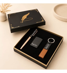 Kişiye Özel Premium Hediye Seti İsim Baskılı Kalem, Çakmak ve Anahtarlık Lüks Kutulu Set