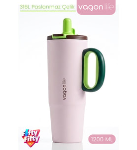 Tumbler 1200 ML Tek Kapak Çift Kullanım Pipetli Rahat İçim Kulplu Paslanmaz Çelik TermosFFVGN1114-1200ML