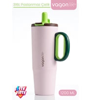 Tumbler 1200 ML Tek Kapak Çift Kullanım Pipetli Rahat İçim Kulplu Paslanmaz Çelik TermosFFVGN1114-1200ML