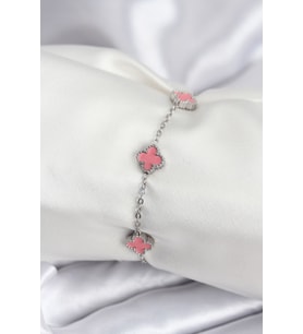 316L Çelik Gümüş Renk Pembe Baby Boy Yonca Kadın Bileklik TJ-BB7947