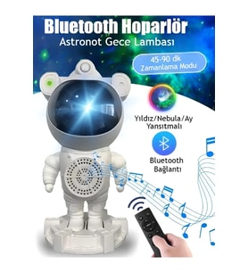Astronot Robot Tasarım Bluetooth Hoparlör ve Gece Lambası Projektör