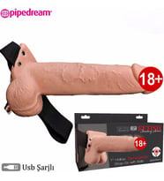 Fetish Fantasy Serisi 7` Usb Şarjlı Strapon Titreşimli İçi Boş Penis 18 cm