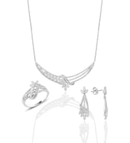 Söğütlü Silver Gümüş rodyumlu  pırlanta modeli beyaz altın görünümlü kolye küpe ve yüzük seti