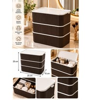 3 Katlı Kapaklı Düzenleyici Kutu Kahverengi 25x15x25 cm İstiflenebilir Çok Amaçlı Saklama Organizeri