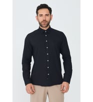 Siyah %100 Pamuk Dynamic Fit Erkek Uzun Kollu Gömlek