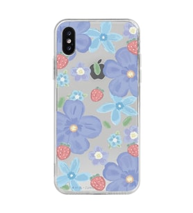 Iphone X / Xs Uyumlu Çiçek ve Çilek Desenli Şeffaf Telefon Kılıfı