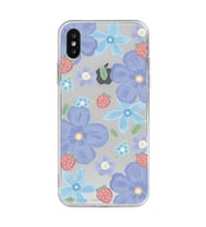 Iphone X / Xs Uyumlu Çiçek ve Çilek Desenli Şeffaf Telefon Kılıfı
